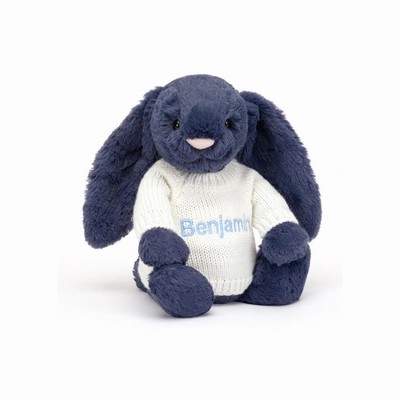 Jellycat Bashful Navy Bunny with Cream Jumper Australia | 903287ZJX